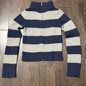 Medium Hollister Acrylic and Wool Striped Navy and Gray zip up Women's Sweater